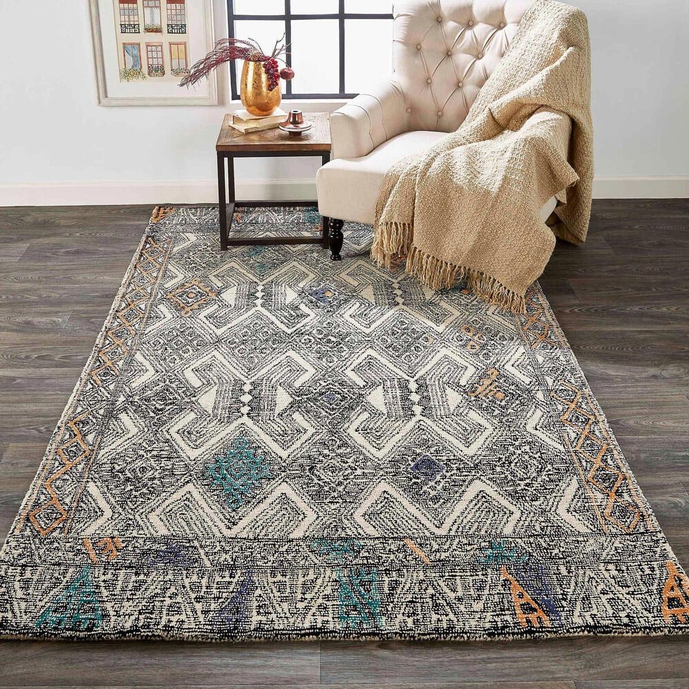 Feizy Arazad 8&#39; x 11&#39; Black and Tangerine Area Rug, , large