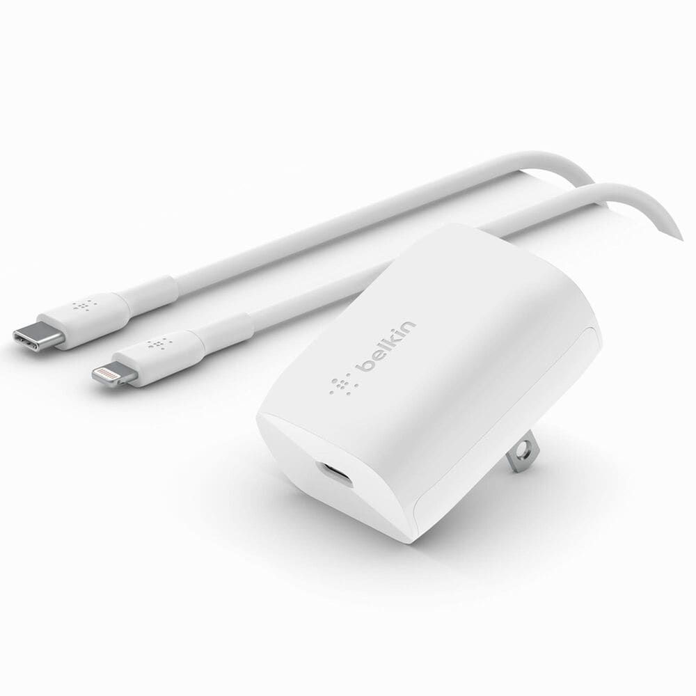 Belkin BoostCharge 20W USB-C PPS Wall Charger with Type C to Lighting Cable in White, , large