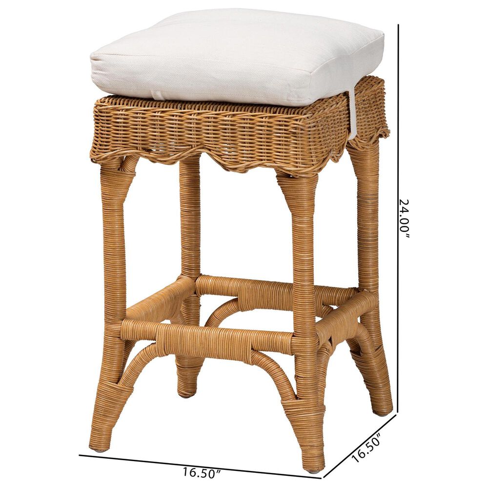 Baxton Studio Muy Scallop Rattan Counter Stool in Honey, , large
