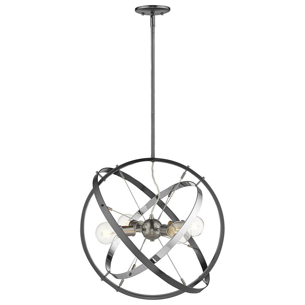 Golden Lighting Atom 4-Light Chandelier in Brushed Steel with Chrome and Black Brushed Steel Accent Rings, , large
