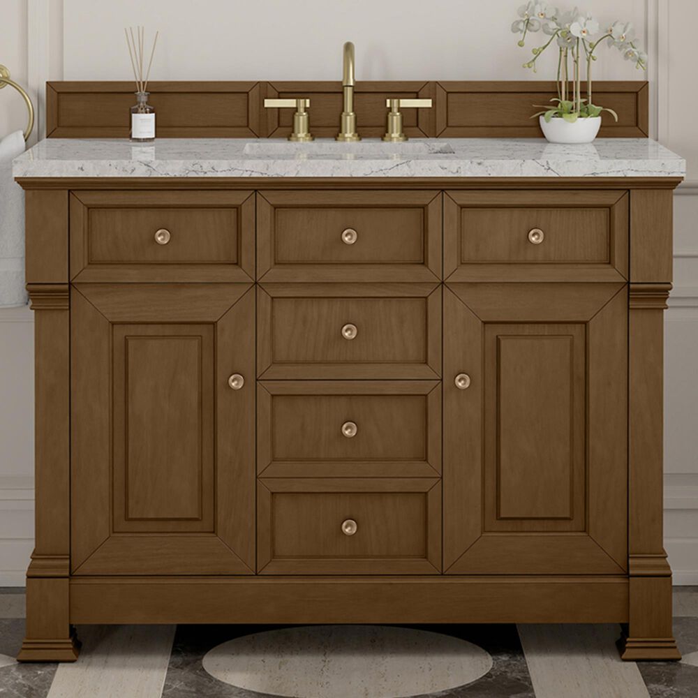 James Martin Vanities Brookfield 48" Single Bathroom Vanity in Honey Oak with 3 cm Eternal Jasmine Pearl Silestone Top, Rectangle Sink and FreePower Wireless Charger, , large