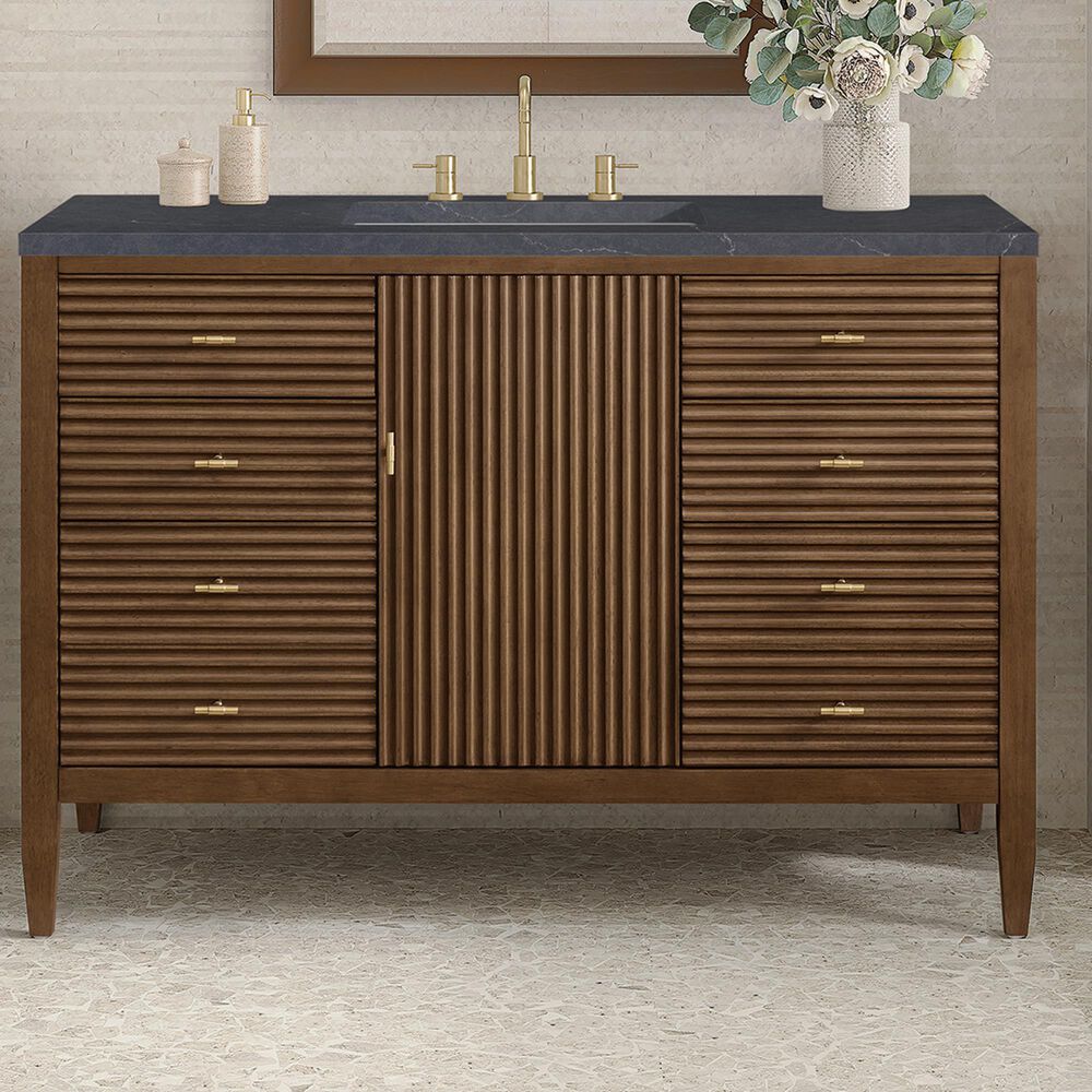 James Martin Vanities Myrrin 48&quot; Vanity in Mid-Century Walnut with 3 cm Charcoal Soapstone Quartz Top, , large