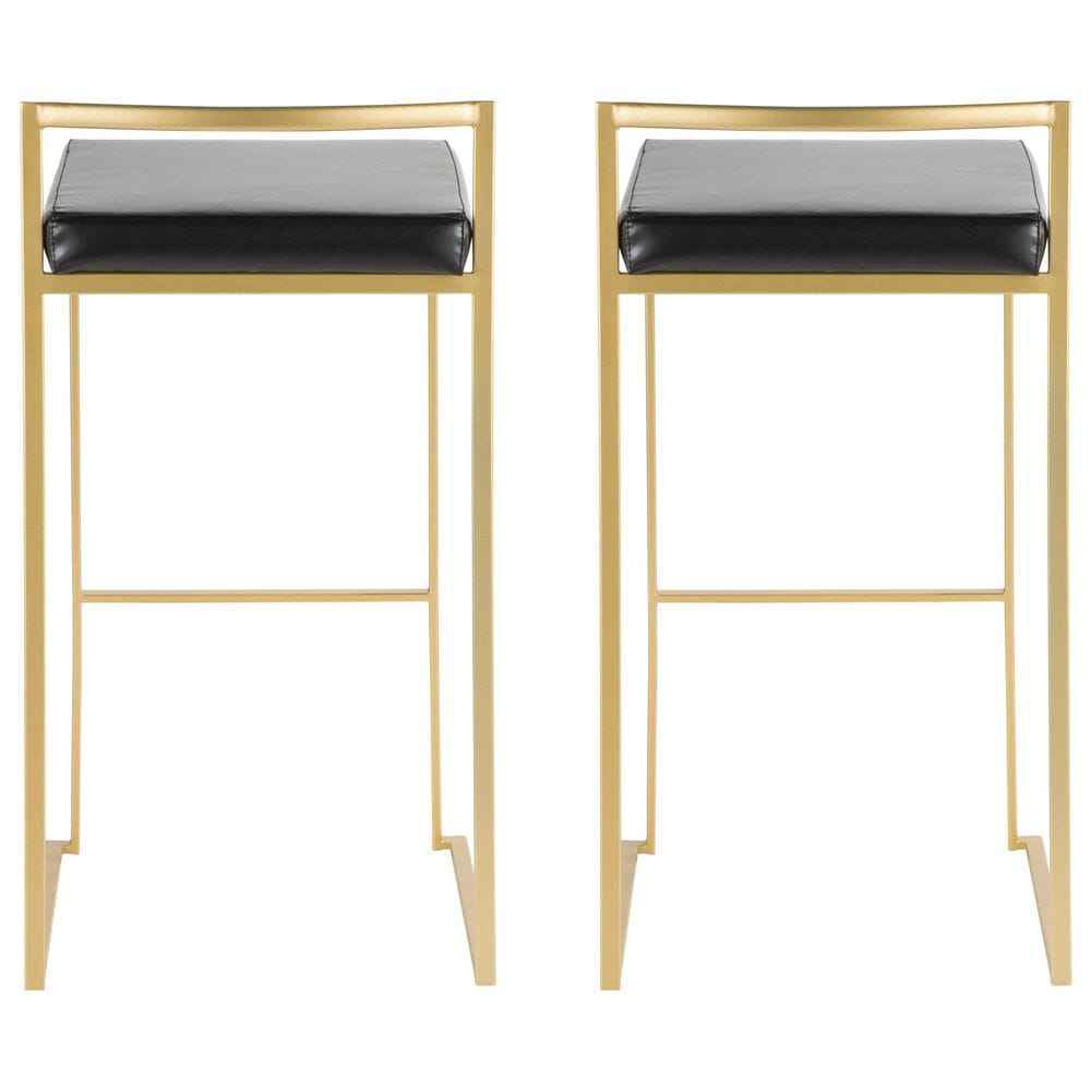 Lumisource Fuji Stackable Barstool with Black Faux Leather in Gold &#40;Set of 2&#41;, , large