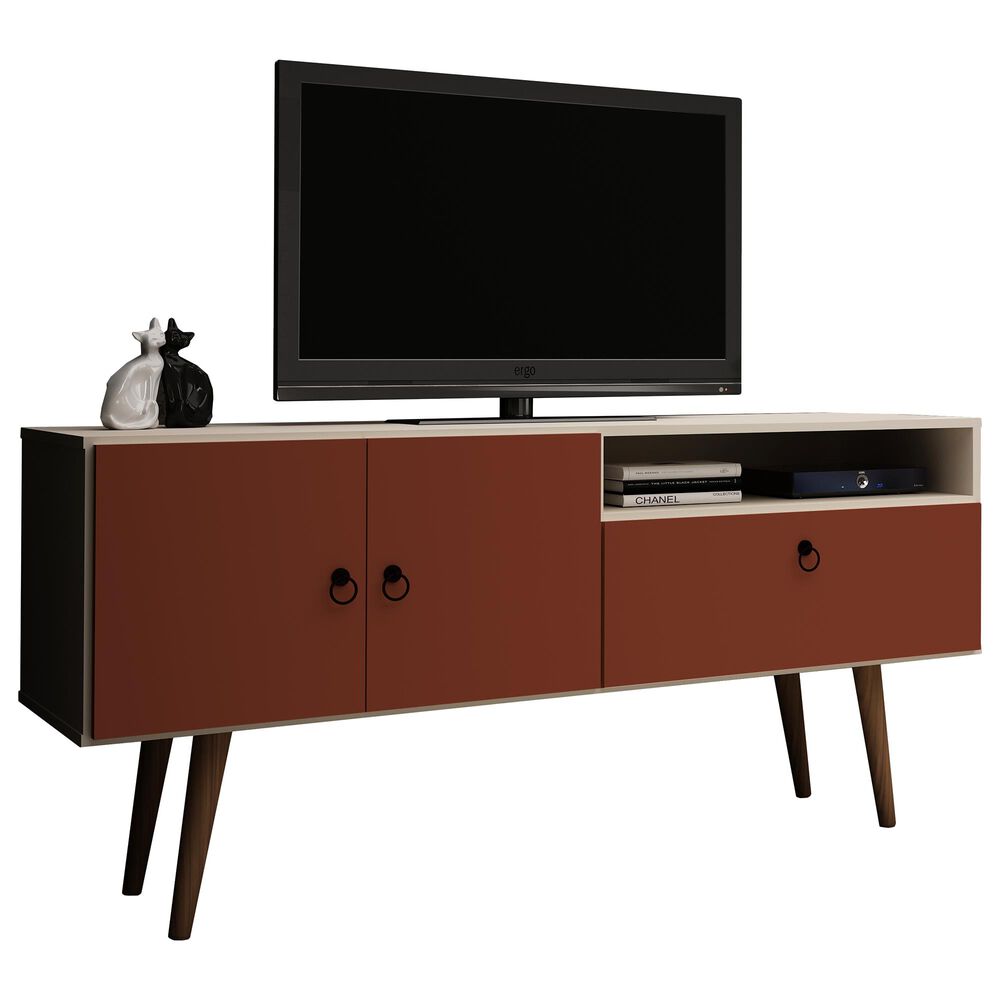 Manhattan Tribeca 53.94&quot; TV Stand in Off White and Terra Pink, , large