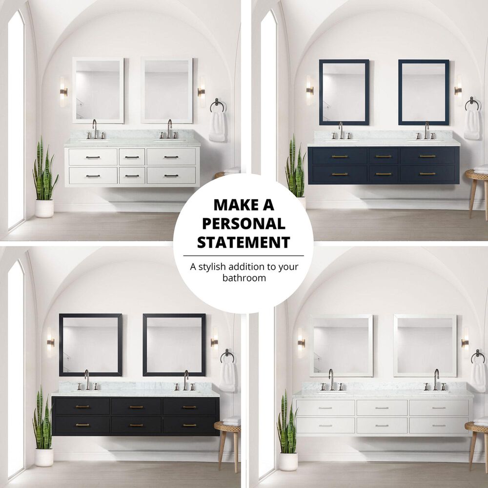 Lexora Home Castor 60&quot; Double Bathroom Vanity in Black with 2 cm White Carrara Marble Top and Rectangular Sinks, , large