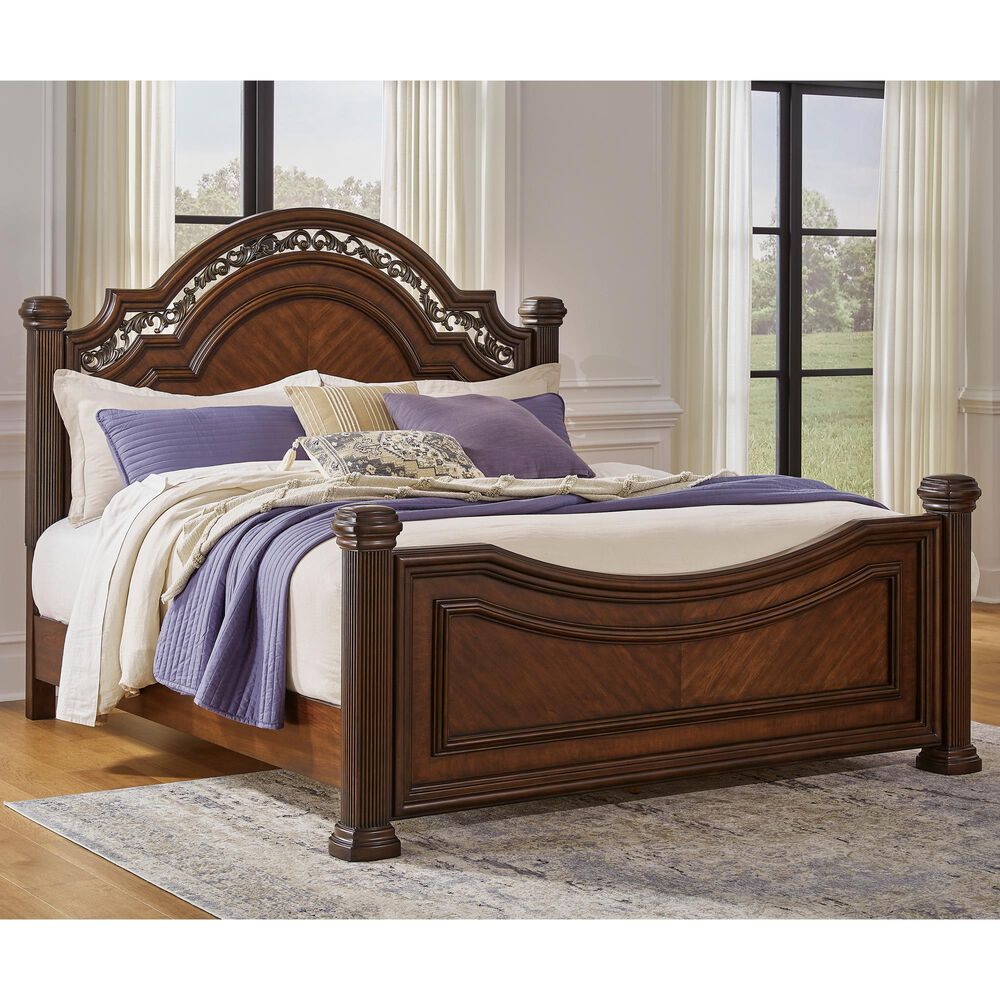 Ashley Lavinton California King Poster Bed in Cherry Brown, , large