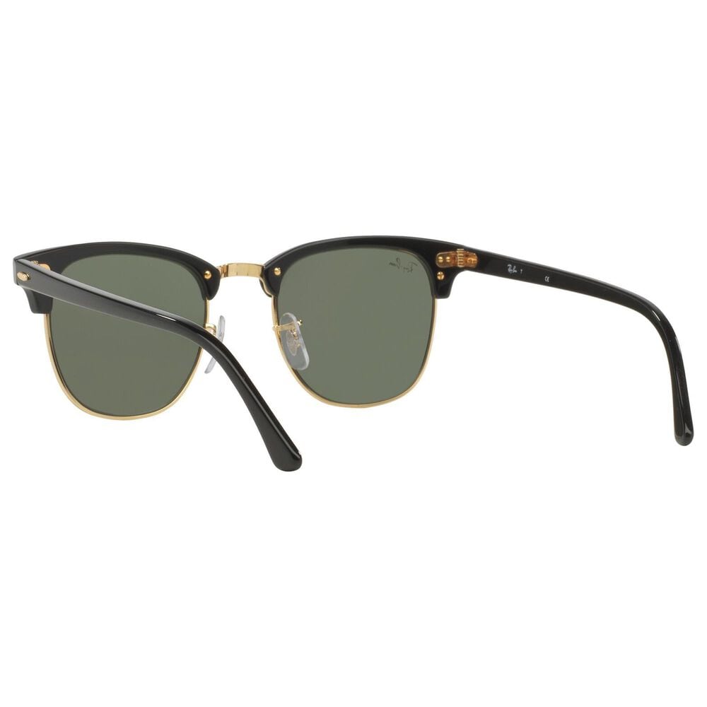 Rayban Glasses Clubmaster Classic Sunglasses with G-15 Green Lenses in Polished Black and Gold, , large