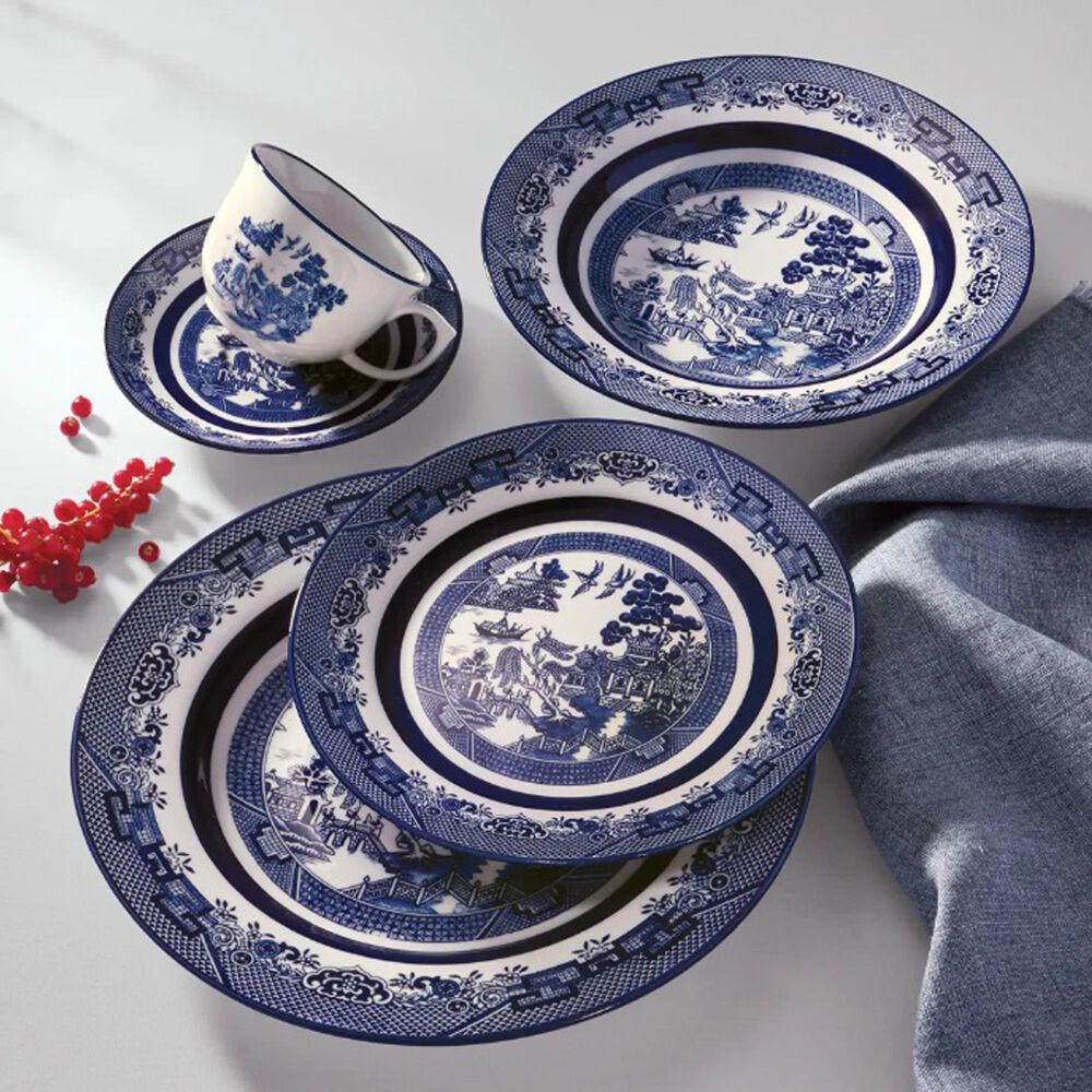 Oxford Flamingo Porcelain 20-Piece Dinnerware Set in Blue Willow, , large