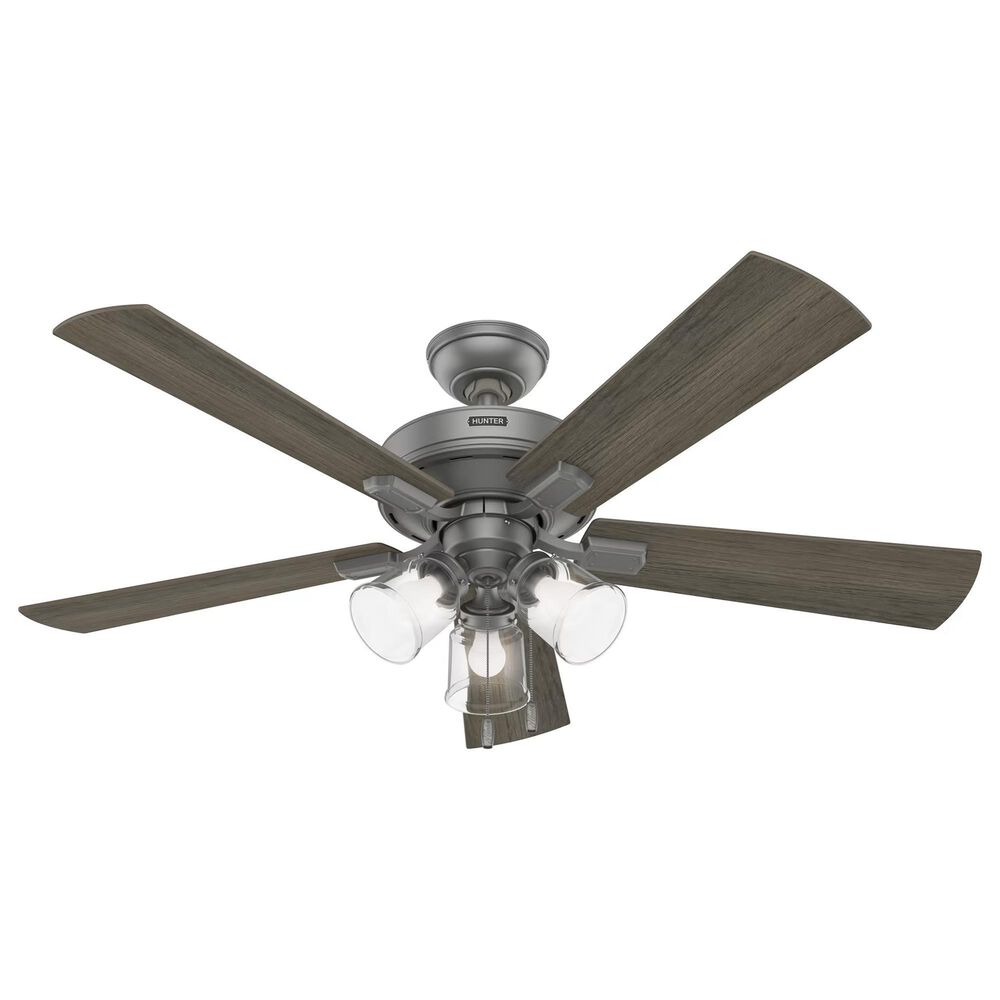 Hunter Crestfield 52&quot; Pull Chain Ceiling Fan with LED Lights in Matte Silver, , large