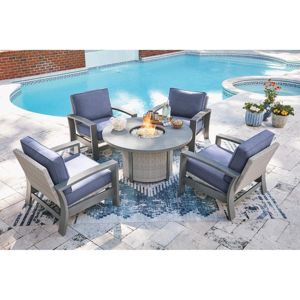 Ashley Half Moon Beach Round Fire Pit Table in Gray, , large