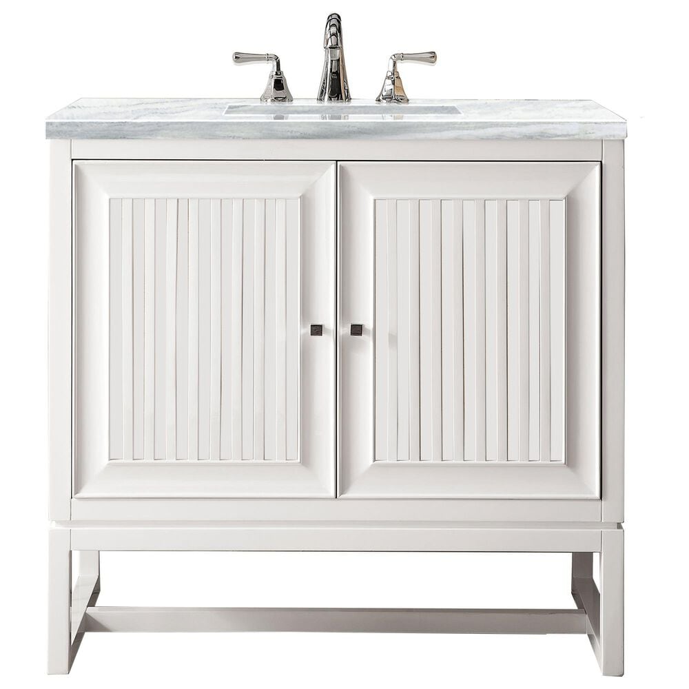 James Martin Vanities Athens 36" Single Bathroom Vanity in Glossy White with 3 cm Arctic Fall Solid Surface Top and Rectangular Sink, , large