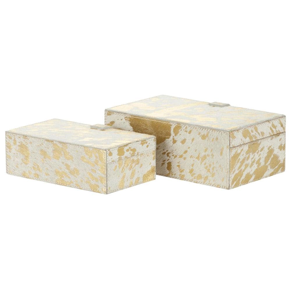 Maple and Jade 2-Piece Handmade Decorative Box Set with Snap Front Closure in Gold, , large