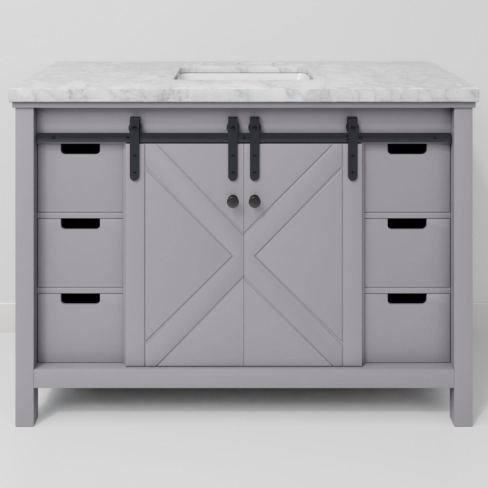 Lexora Home Marsyas 48" Single Bathroom Vanity in Dark Grey with White Carrara Marble Top and Rectangular Sink, , large