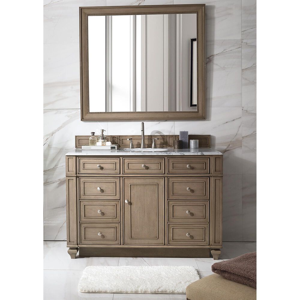 James Martin Vanities Bristol 48&quot; Single Bathroom Vanity in Whitewashed Walnut with 3 cm Carrara White Marble Top and Rectangular Sink, , large