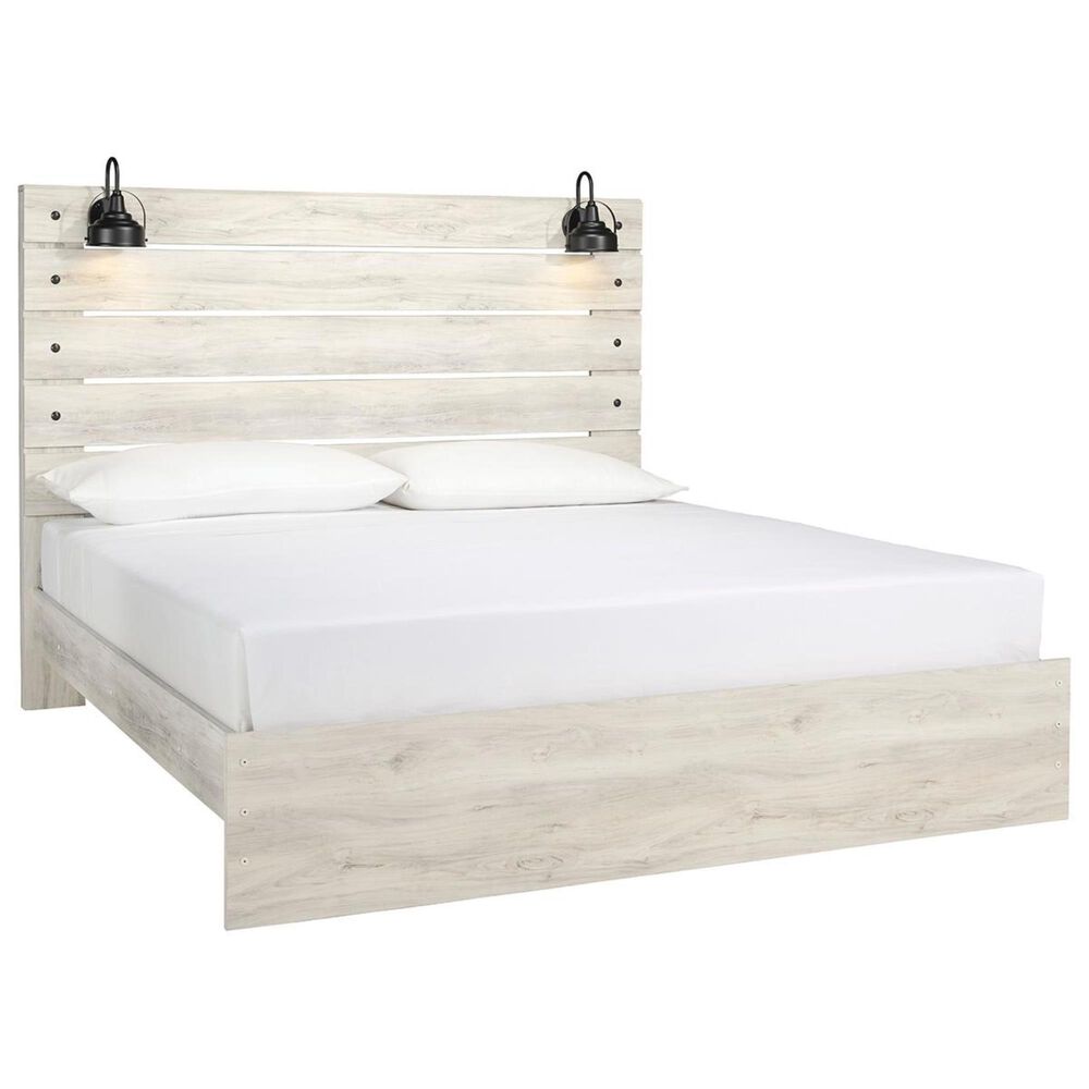 Ashley Cambeck King Panel Bed in Whitewash with Lighting, , large