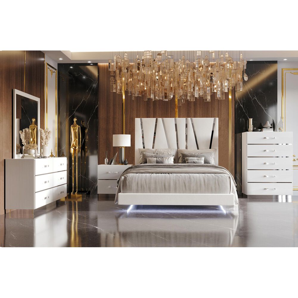 New Heritage Europa 5 Piece Wood Queen Panel Bedroom Set with Chest and Nightstand in White, , large
