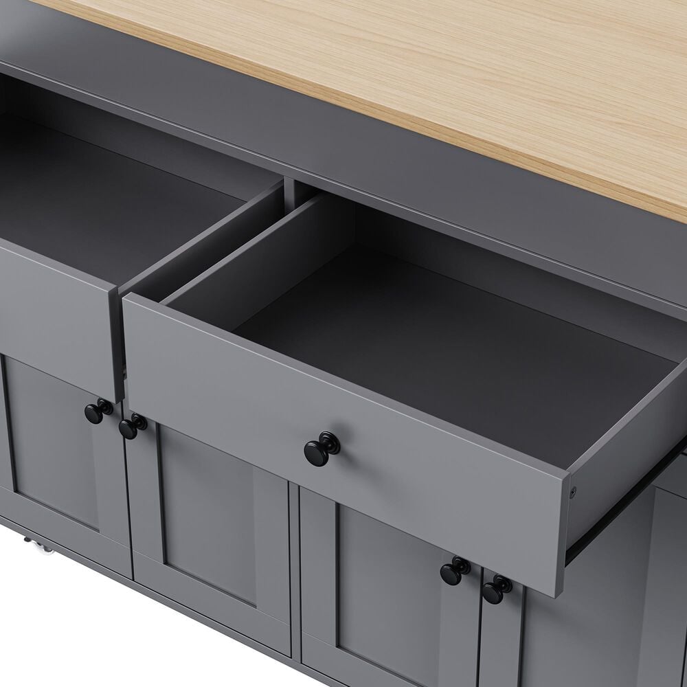 HOMLUX 75" Kitchen Island with Extendable Dining Table in Grey, , large