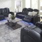 Ashley Fyne-Dyme Power Reclining Sofa with Console and Power Headrest in Sapphire, , large