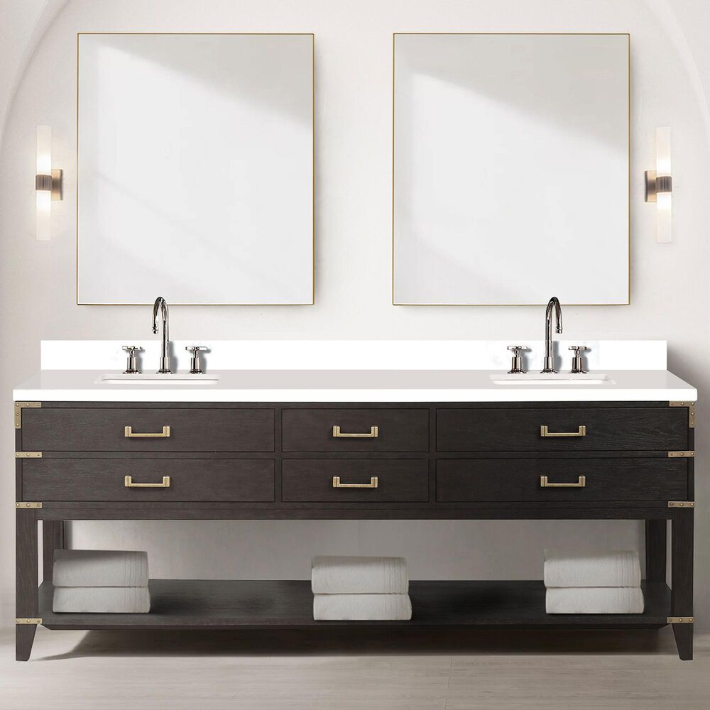 Lexora Home Norwalk 84&quot; Double Bathroom Vanity in Brown Oak with White Cultured Marble Top  and Rectangle Sink, , large