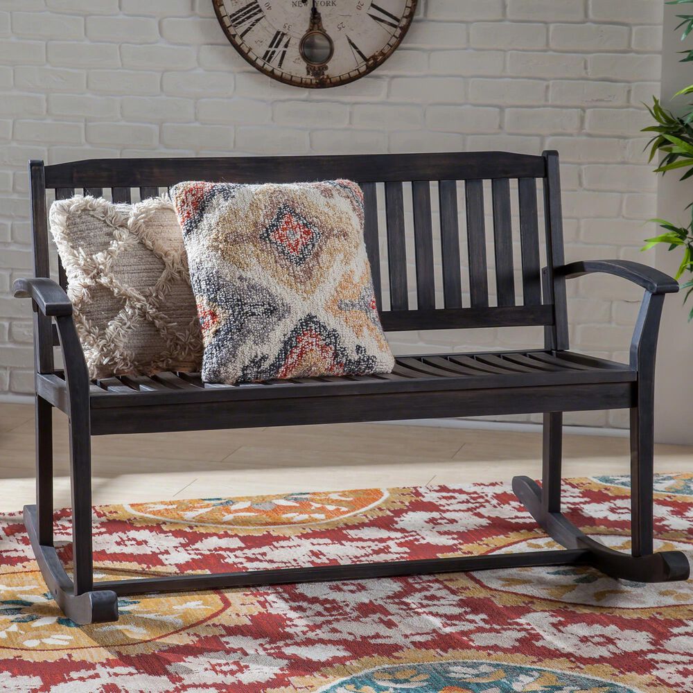 Hearth and Haven Baxter Outdoor Rocking Loveseat in Dark Grey, , large
