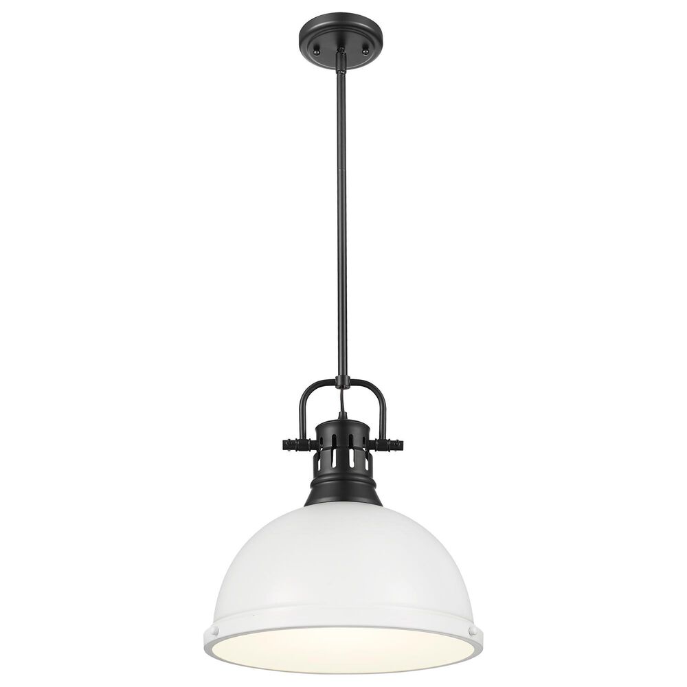 Golden Lighting Duncan 1-Light Pendant with Rod and Matte White Shade in Matte Black, , large