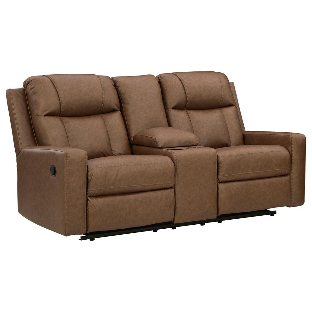 Ashley Mackmenville Manual Double Reclining Loveseat with Console in Caramel, , large