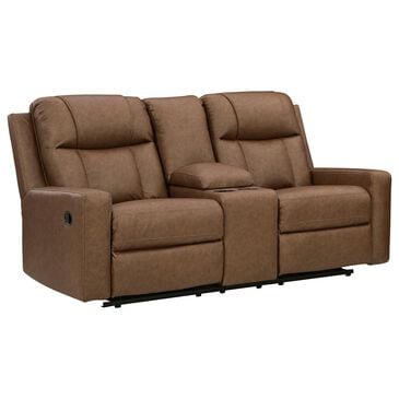Ashley Mackmenville Manual Double Reclining Loveseat with Console in Caramel, , large