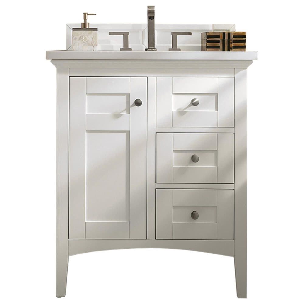 James Martin Vanities Palisades 30" Single Bathroom Vanity in Bright White with 3 cm White Zeus Quartz Top and Rectangular Sink, , large