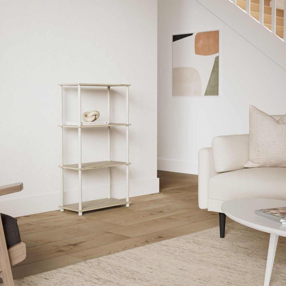 HOMLUX Turn-N-Tube 4-Tier Corner Open Storage Bookshelf in Sonoma Oak and White, , large
