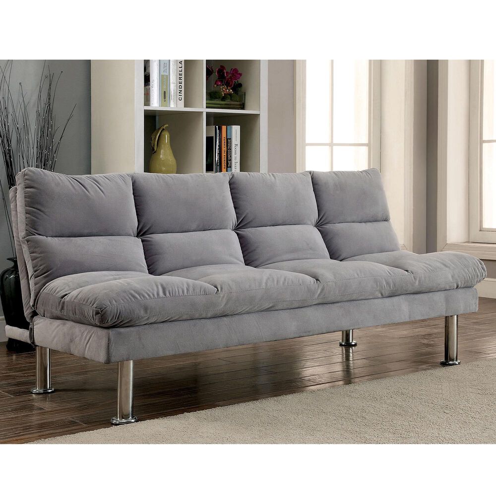Furniture of America Saldana Stationary Futon Sofa in Light Gray, , large
