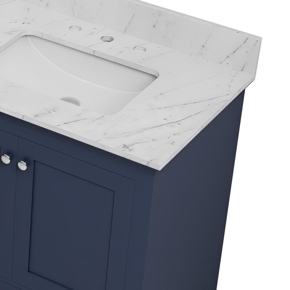 Lexora Home Dukes 80&quot; Double Bathroom Vanity in Navy Blue with 2 cm White Carrara Marble Top and Rectangular Sinks, , large