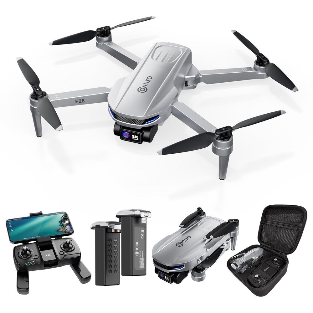 Contixo F28 Stratus 2K GPS Drone with Intelligent Flight Modes and Carrying Case in Silver, , large