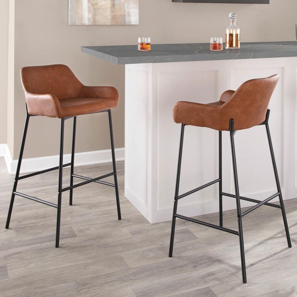 LumiSource Daniella Bar Stool with Camel Upholstery in Black (Set of 2), , large