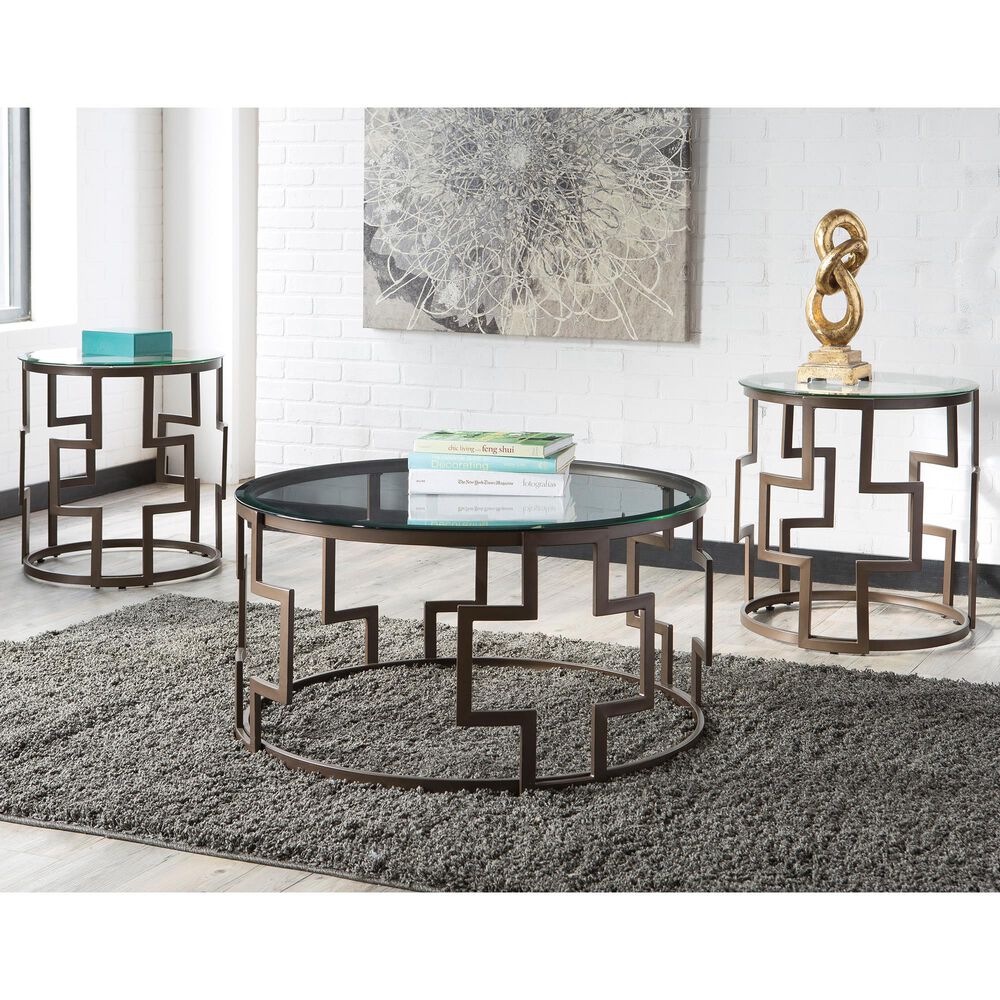 Signature Design by Ashley Frostine 3-Piece Table Set in Dark Bronze, , large