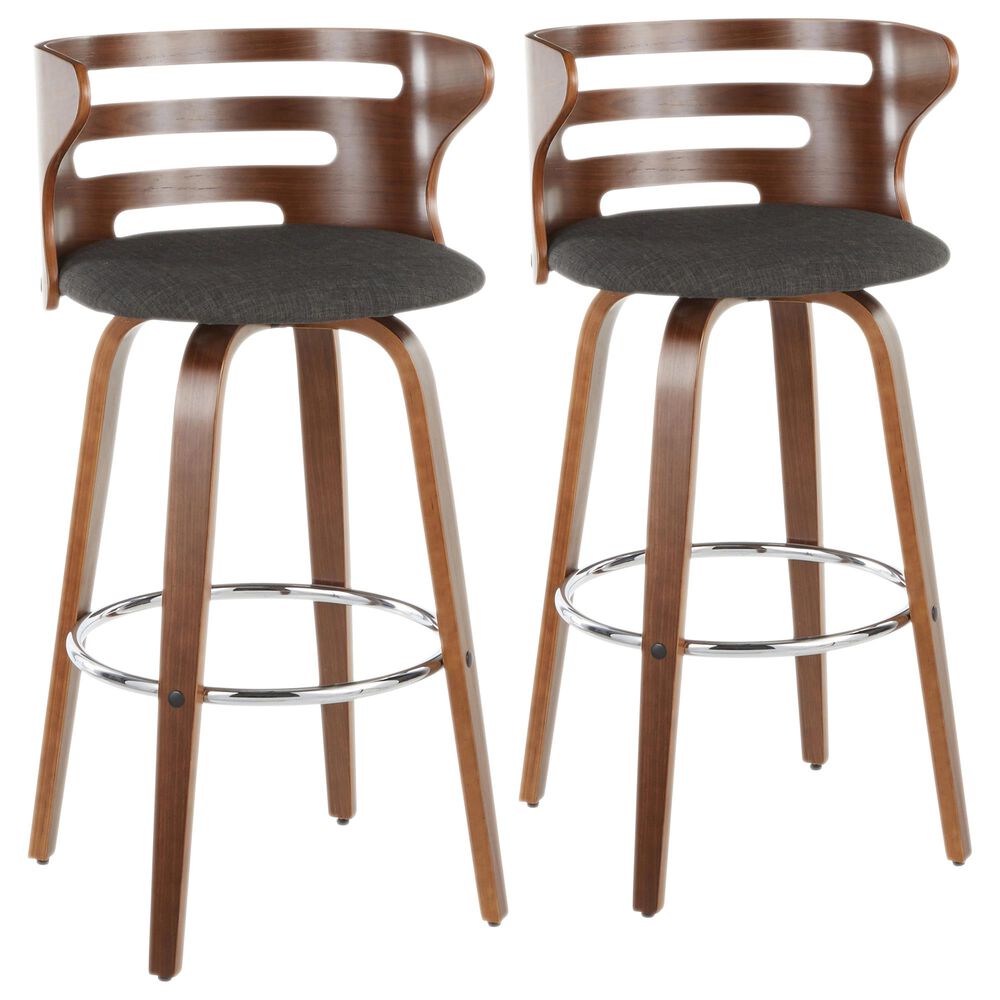 Lumisource Cosi Swivel Barstool in Charcoal/Walnut/Chrome (Set of 2), , large