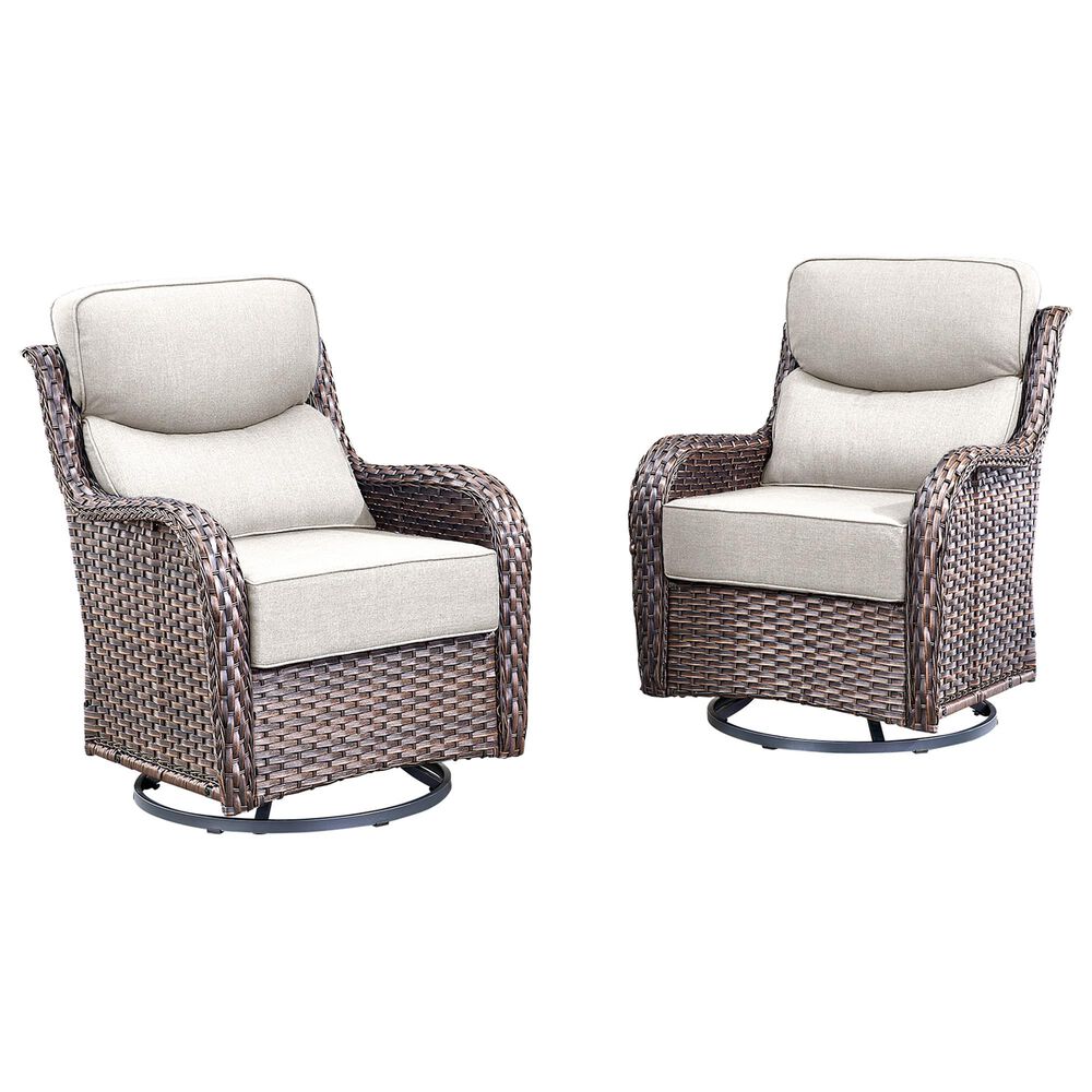 Sunwell Garden Patio Swivel Glider Chair with Brown Wicker in Beige (Set of 2), , large