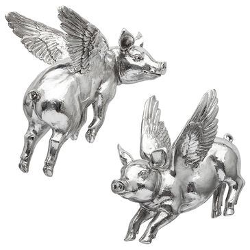 Mercana Hogbadi Flying Pigs in Silver Wall Art (Set of 2), , large