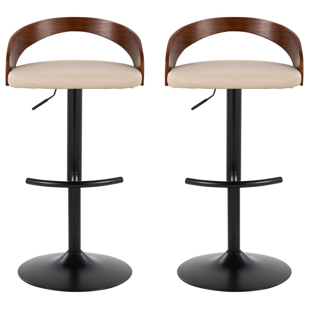 LumiSource Grotto Swivel Barstool with Cream Faux Leather Upholstery in Black and Walnut (Set of 2), , large