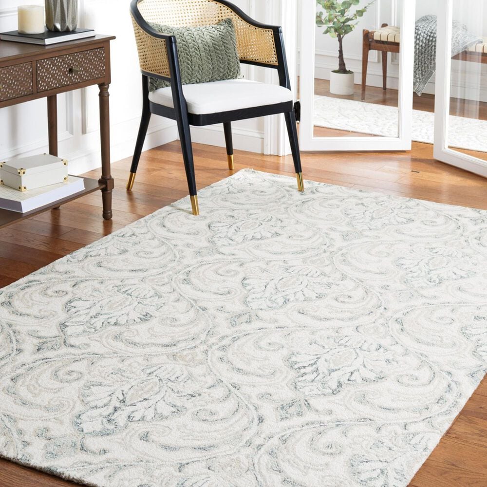 Safavieh Micro-Loop Damask 5&#39; x 8&#39; Ivory and Grey Area Rug, , large