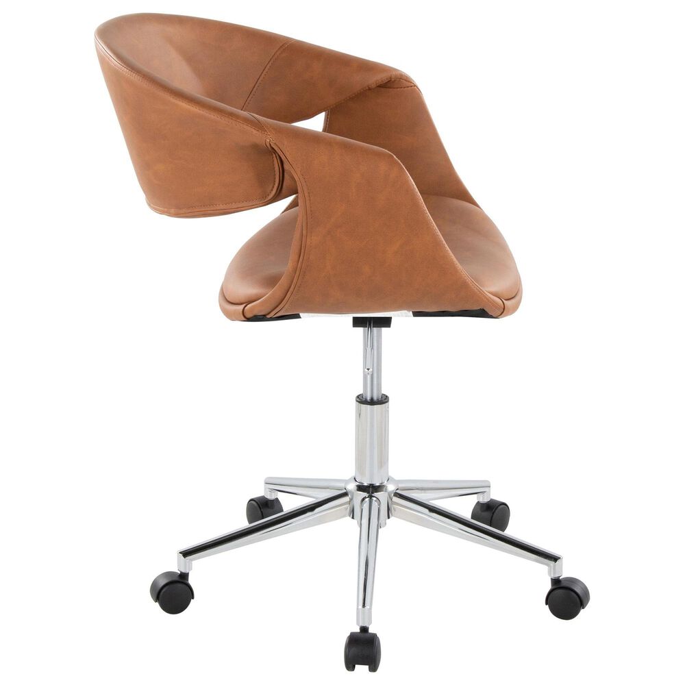 LumiSource Curvo Swivel Task Chair with Camel Faux Leather Cushion in Chrome, , large