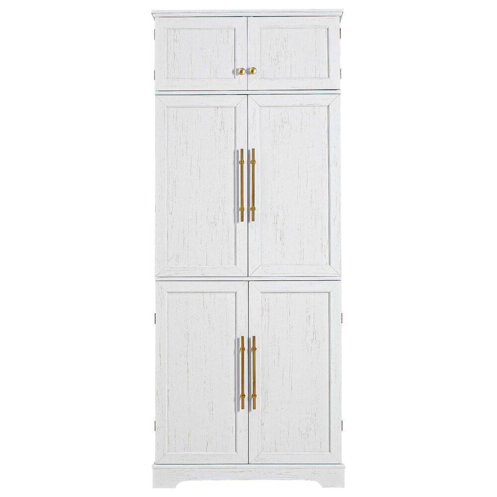 HOMLUX HOMLUX 78.2" Tall Farmhouse Kitchen Pantry Cabinet with 8 Door Shelves, Storage Cabinet with 4 Adjustable Shelves, Hidden Drawer, Wine Rack, Versatile Cupboard for Kitchen, Dining &amp; Bathroom, Retro White, , large