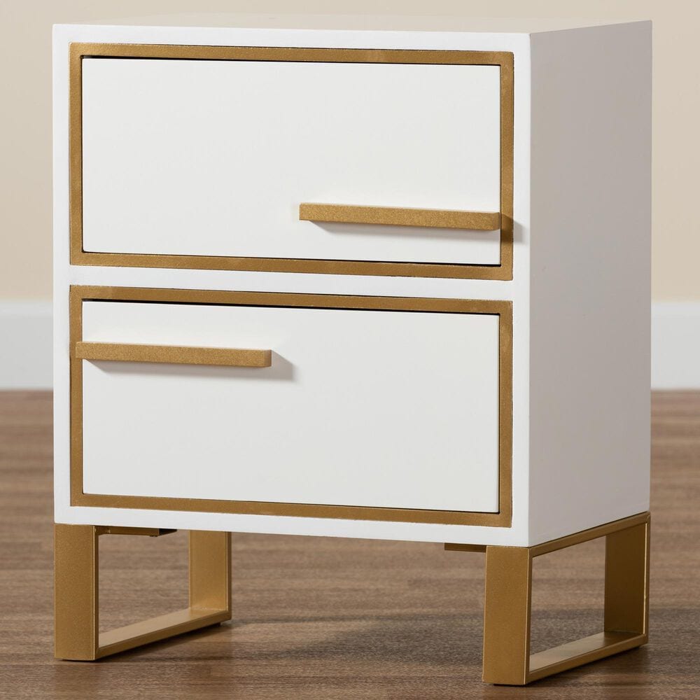 Baxton Studio Giolla 2-Drawer End Table in White and Gold, , large
