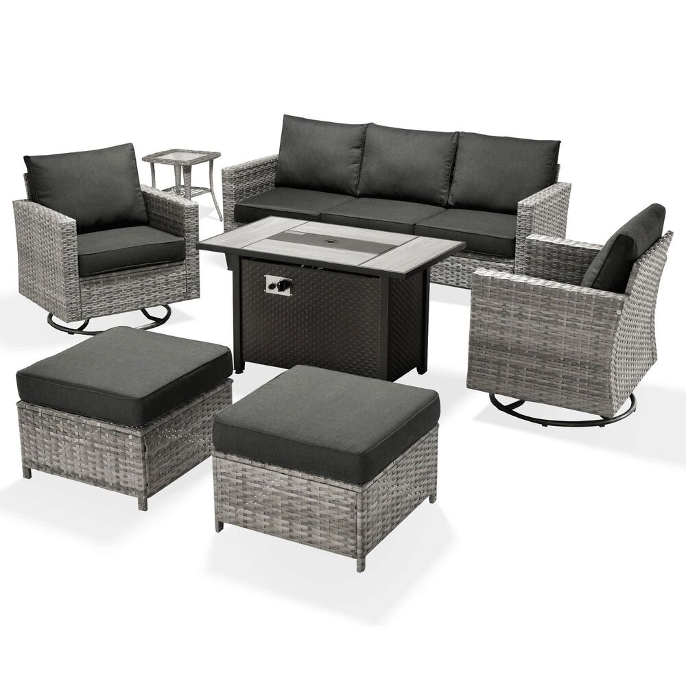 HOMLUX 7 Piece Outdoor Patio Set in Black, , large