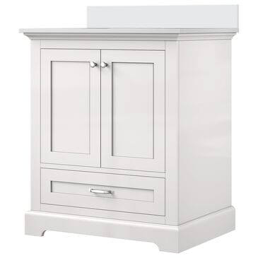 Lexora Home Dukes 30" Single Bathroom Vanity in White with 2 cm White Cultured Marble Top and Rectangular Sink, , large