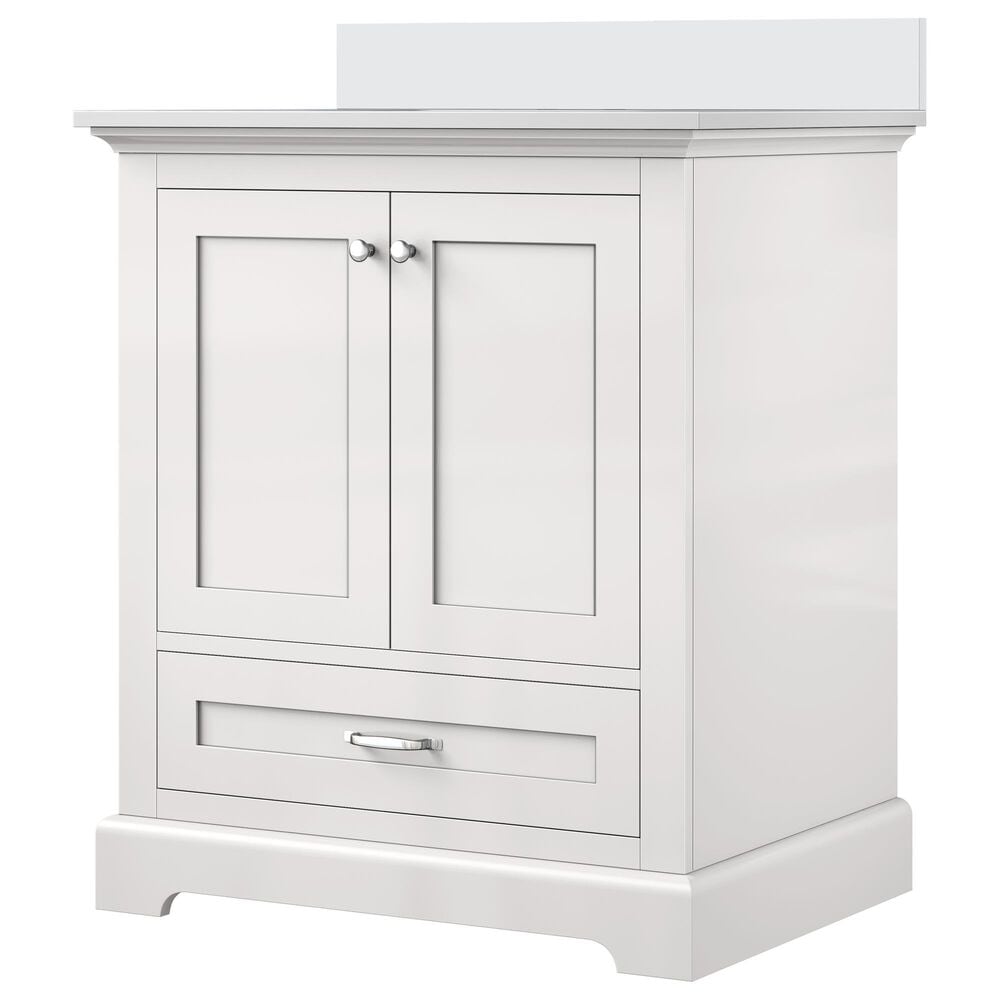 Lexora Home Dukes 30" Single Bathroom Vanity in White with 2 cm White Cultured Marble Top and Rectangular Sink, , large