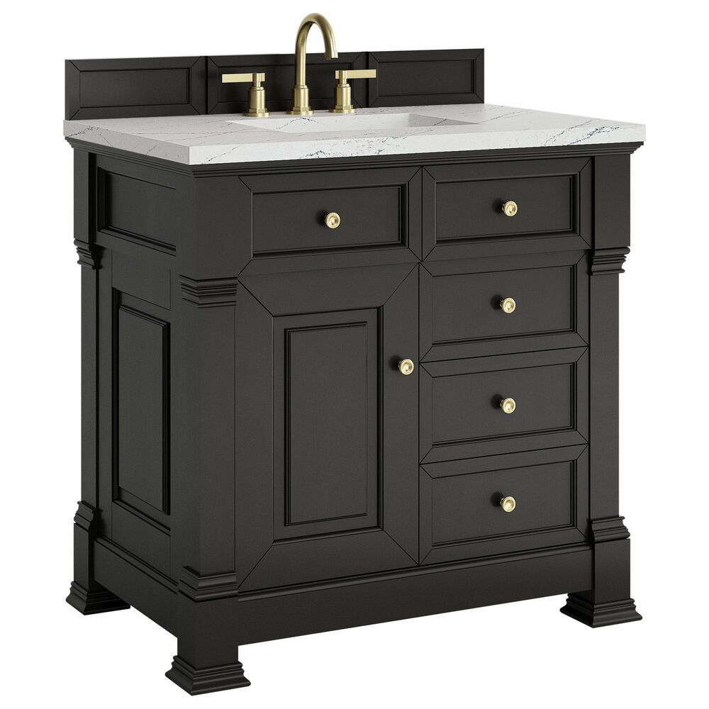 James Martin Vanities Brookfield 36" Single Bathroom Vanity in Black Onyx with 3 cm Ethereal Noctis Quartz Top and Rectangular Sink, , large