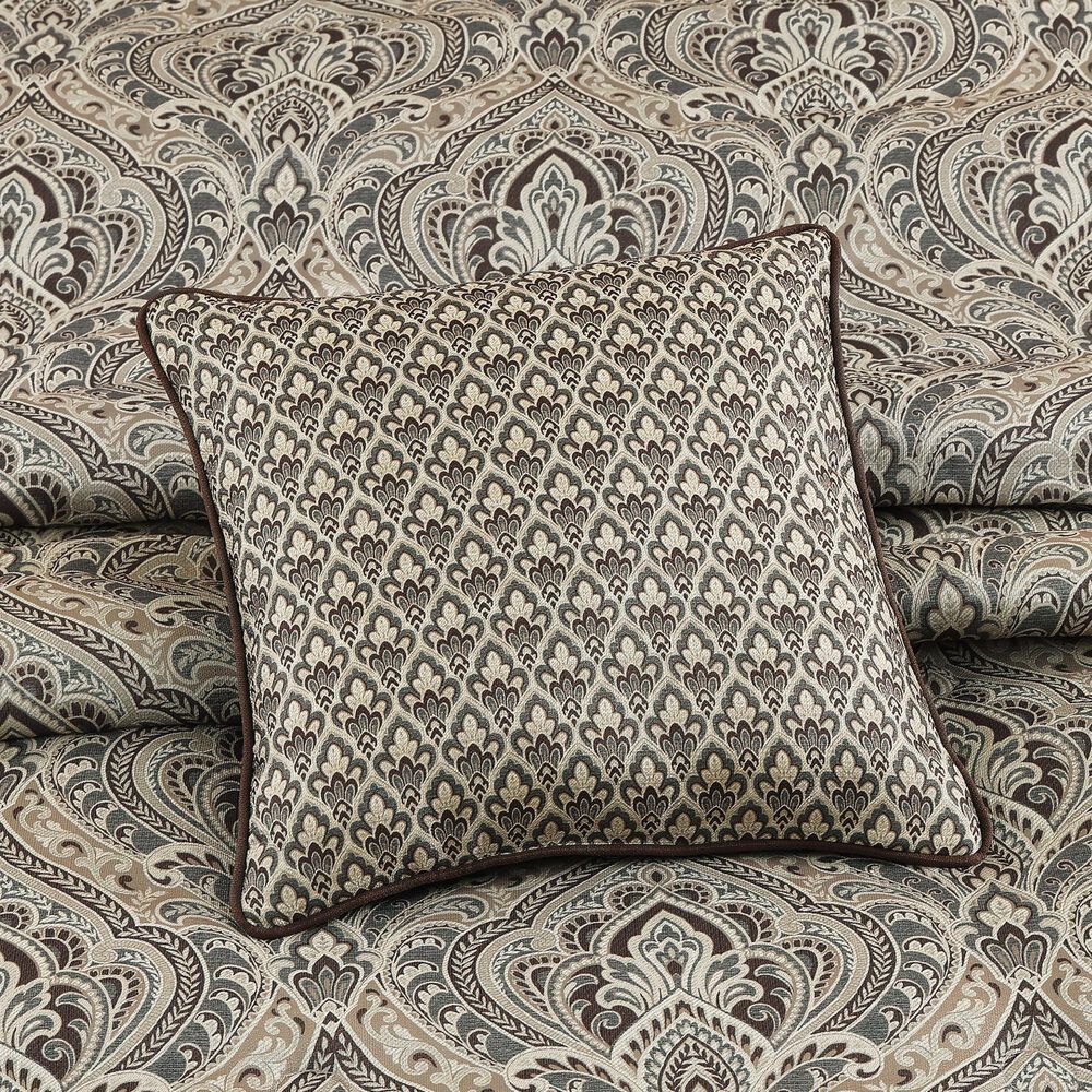 J. Queen New York Maren 16&quot; Square Throw Pillow in Antique Gold, Beige, and Chocolate, , large