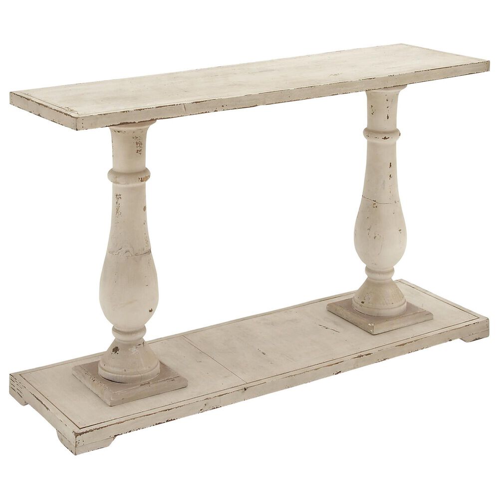 Uma Enterprises Farmhouse Pedestal Console Table in White, , large