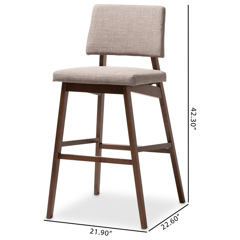 Baxton Studio Colton Bar Stool with Light Gray Cushion in Walnut Brown (Set of 2), , large