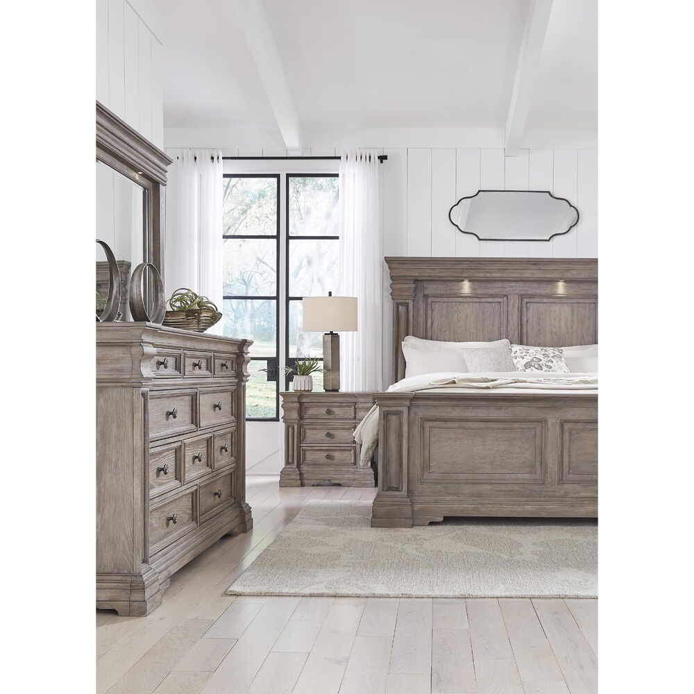 Millenium Blairhurst 3-Piece King Panel Bedroom Set in Light Grayish Brown with Lights, , large